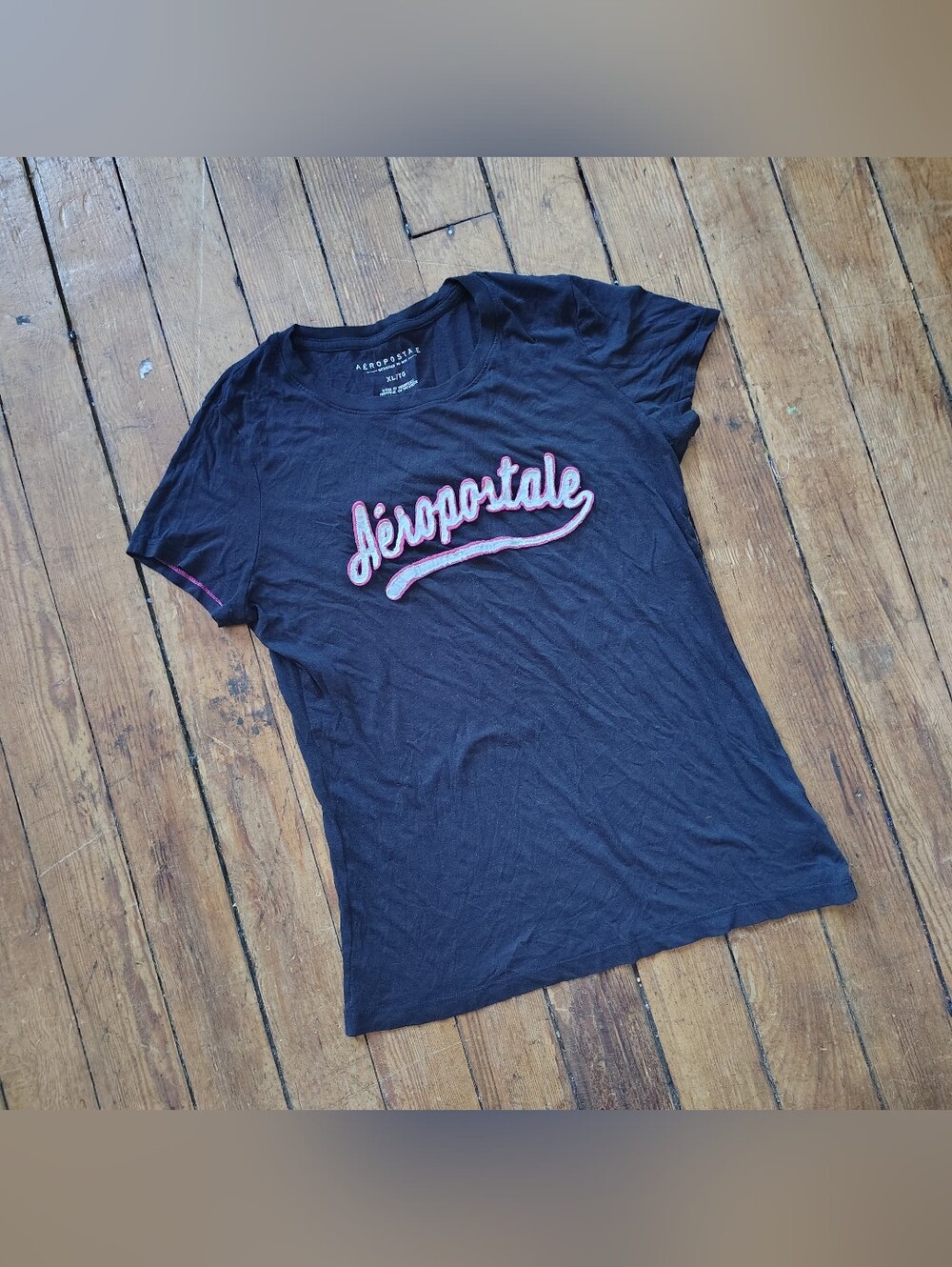 Aeropostale Vintage Y2K Style Short Sleeve Baby Tee Black XL Extra Large Logo T